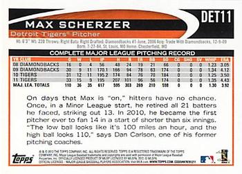 2012 Topps Detroit Tigers #DET11 Max Scherzer Back