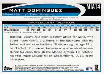 2012 Topps Miami Marlins #MIA14 Matt Dominguez Back