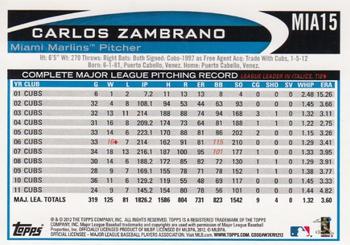 2012 Topps Miami Marlins #MIA15 Carlos Zambrano Back