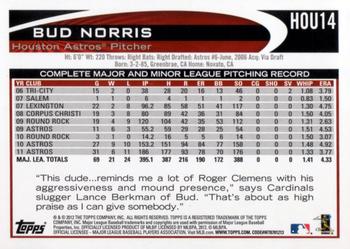 2012 Topps Houston Astros #HOU14 Bud Norris Back