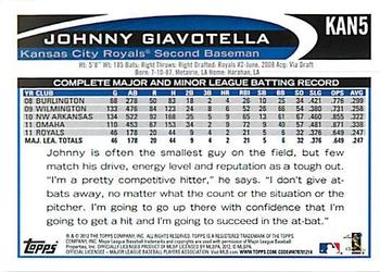2012 Topps Kansas City Royals #KAN5 Johnny Giavotella Back