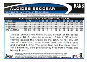 2012 Topps Kansas City Royals #KAN8 Alcides Escobar Back