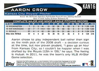 2012 Topps Kansas City Royals #KAN16 Aaron Crow Back