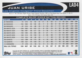 2012 Topps Los Angeles Dodgers #LAD4 Juan Uribe Back