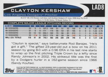 2012 Topps Los Angeles Dodgers #LAD8 Clayton Kershaw Back