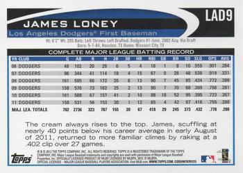 2012 Topps Los Angeles Dodgers #LAD9 James Loney Back