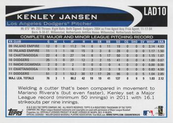 2012 Topps Los Angeles Dodgers #LAD10 Kenley Jansen Back