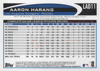 2012 Topps Los Angeles Dodgers #LAD11 Aaron Harang Back