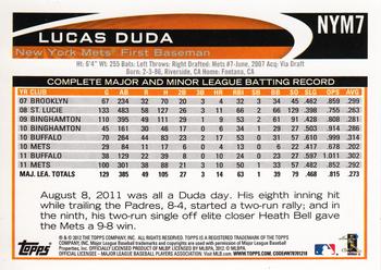2012 Topps New York Mets #NYM7 Lucas Duda Back