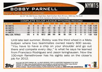 2012 Topps New York Mets #NYM15 Bobby Parnell Back