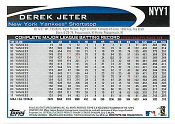 2012 Topps New York Yankees #NYY1 Derek Jeter Back