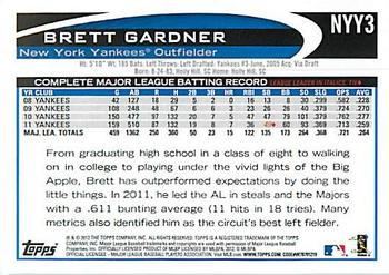 2012 Topps New York Yankees #NYY3 Brett Gardner Back