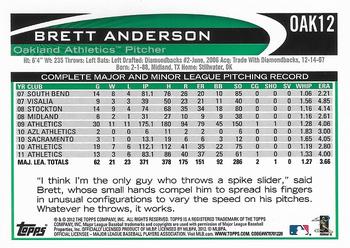 2012 Topps Oakland Athletics #OAK12 Brett Anderson Back