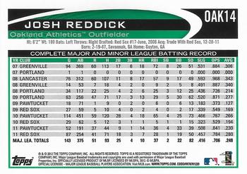 2012 Topps Oakland Athletics #OAK14 Josh Reddick Back