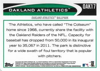 2012 Topps Oakland Athletics #OAK17 Oakland-Alameda County Coliseum Back