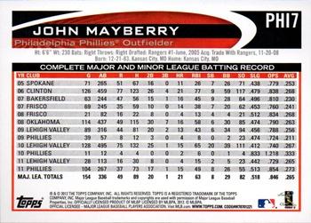 2012 Topps Philadelphia Phillies #PHI7 John Mayberry Jr. Back