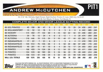 2012 Topps Pittsburgh Pirates #PIT1 Andrew McCutchen Back