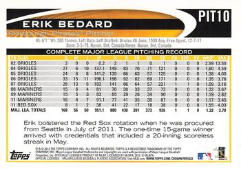 2012 Topps Pittsburgh Pirates #PIT10 Erik Bedard Back