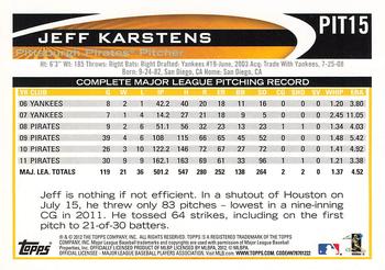2012 Topps Pittsburgh Pirates #PIT15 Jeff Karstens Back