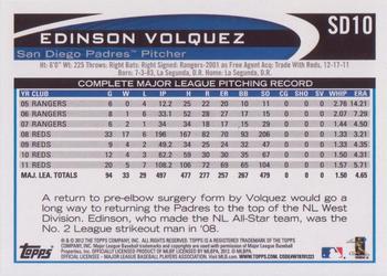 2012 Topps San Diego Padres #SD10 Edinson Volquez Back