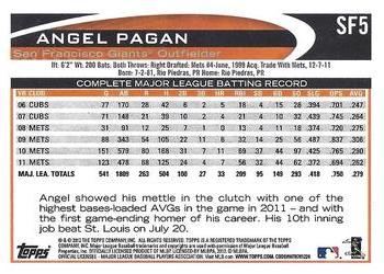 2012 Topps San Francisco Giants #SF5 Angel Pagan Back