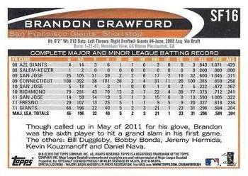 2012 Topps San Francisco Giants #SF16 Brandon Crawford Back