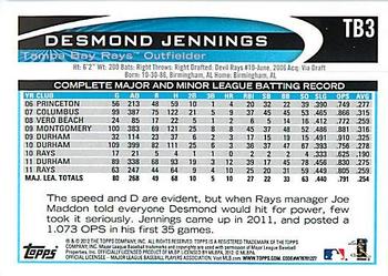 2012 Topps Tampa Bay Rays #TB3 Desmond Jennings Back