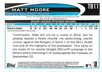 2012 Topps Tampa Bay Rays #TB11 Matt Moore Back