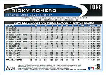 2012 Topps Toronto Blue Jays #TOR8 Ricky Romero Back