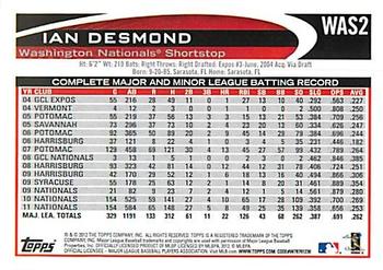 2012 Topps Washington Nationals #WAS2 Ian Desmond Back