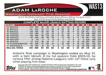 2012 Topps Washington Nationals #WAS13 Adam LaRoche Back