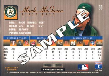1995 Select Certified - Samples #50 Mark McGwire Back