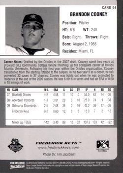 2010 Choice Frederick Keys #04 Brandon Cooney Back