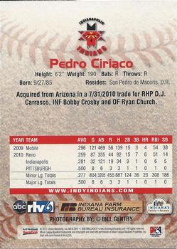 2011 Choice Indianapolis Indians #NNO Pedro Ciriaco Back
