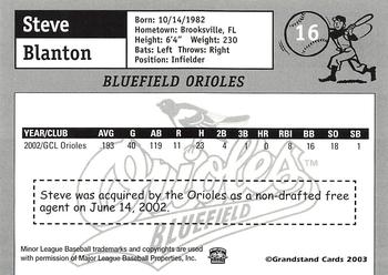 2003 Grandstand Bluefield Orioles #NNO Steve Blanton Back