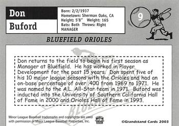 2003 Grandstand Bluefield Orioles #NNO Don Buford Back