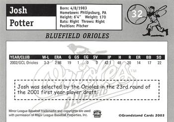 2003 Grandstand Bluefield Orioles #NNO Josh Potter Back