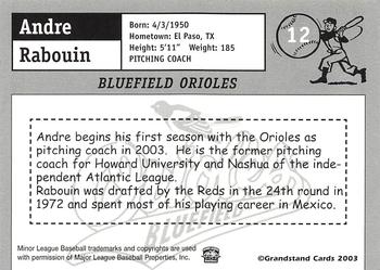 2003 Grandstand Bluefield Orioles #NNO Andre Rabouin Back