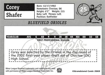 2003 Grandstand Bluefield Orioles #NNO Corey Shafer Back