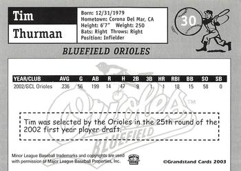 2003 Grandstand Bluefield Orioles #NNO Tim Thurman Back
