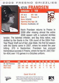 2009 MultiAd Fresno Grizzlies #10 Kevin Frandsen Back