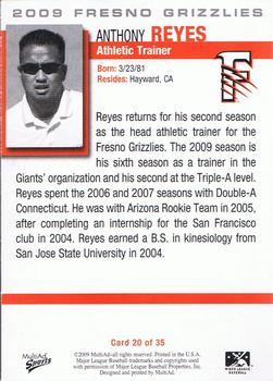 2009 MultiAd Fresno Grizzlies #20 Anthony Reyes Back