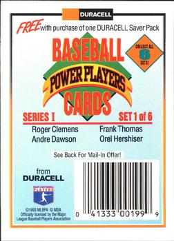 1993 Duracell Power Players I - Checklists / Headers #1 Checklist / Header 1 Front