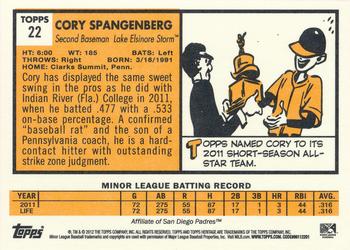 2012 Topps Heritage Minor League #22 Cory Spangenberg Back