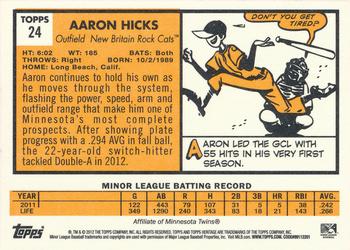 2012 Topps Heritage Minor League #24 Aaron Hicks Back