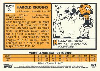 2012 Topps Heritage Minor League #37 Harold Riggins Back