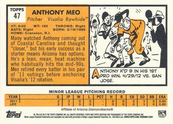 2012 Topps Heritage Minor League #47 Anthony Meo Back