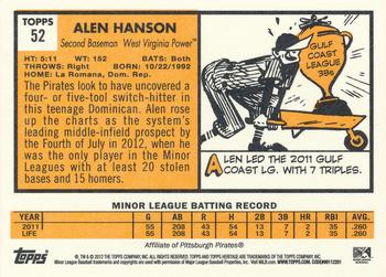 2012 Topps Heritage Minor League #52 Alen Hanson Back