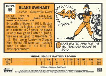 2012 Topps Heritage Minor League #56 Blake Swihart Back