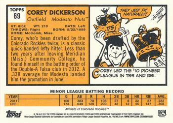 2012 Topps Heritage Minor League #69 Corey Dickerson Back